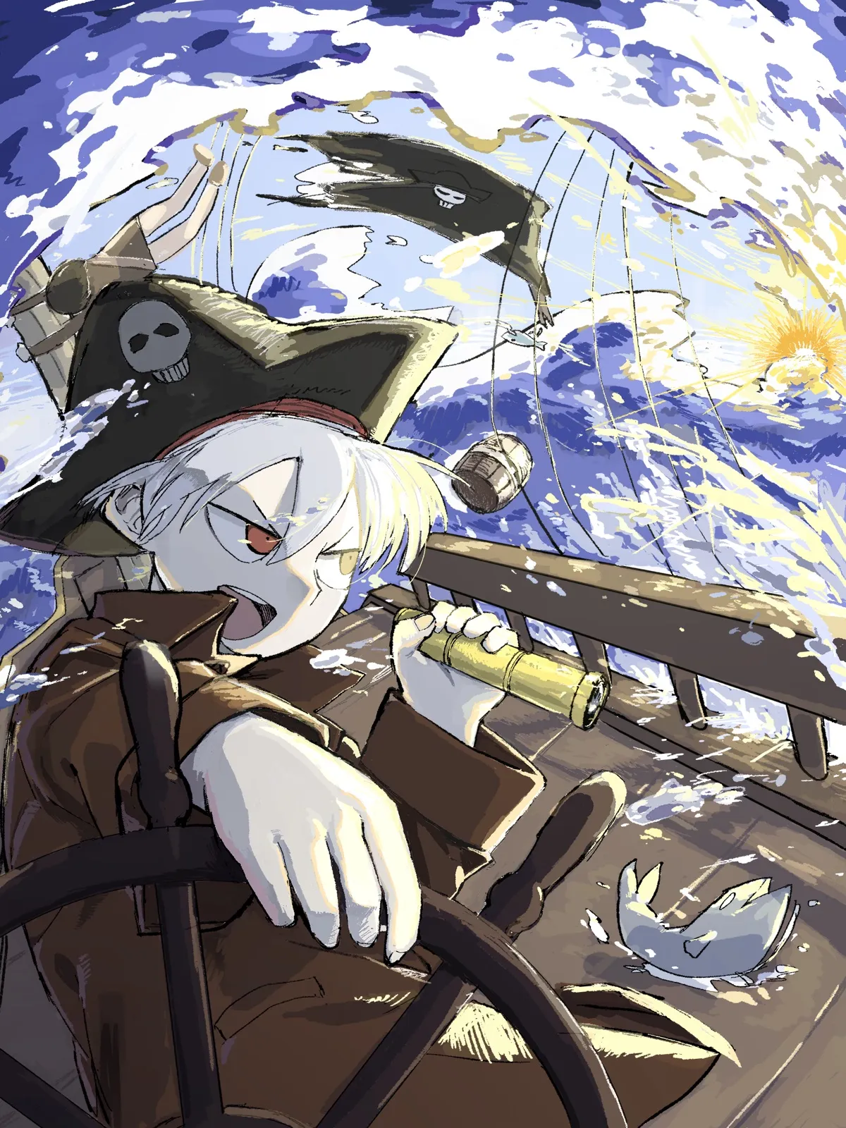 電波祭2026のメインビジュアル。海賊帽をかぶった人物が、荒波の中で舵を握り望遠鏡を持っているイラスト